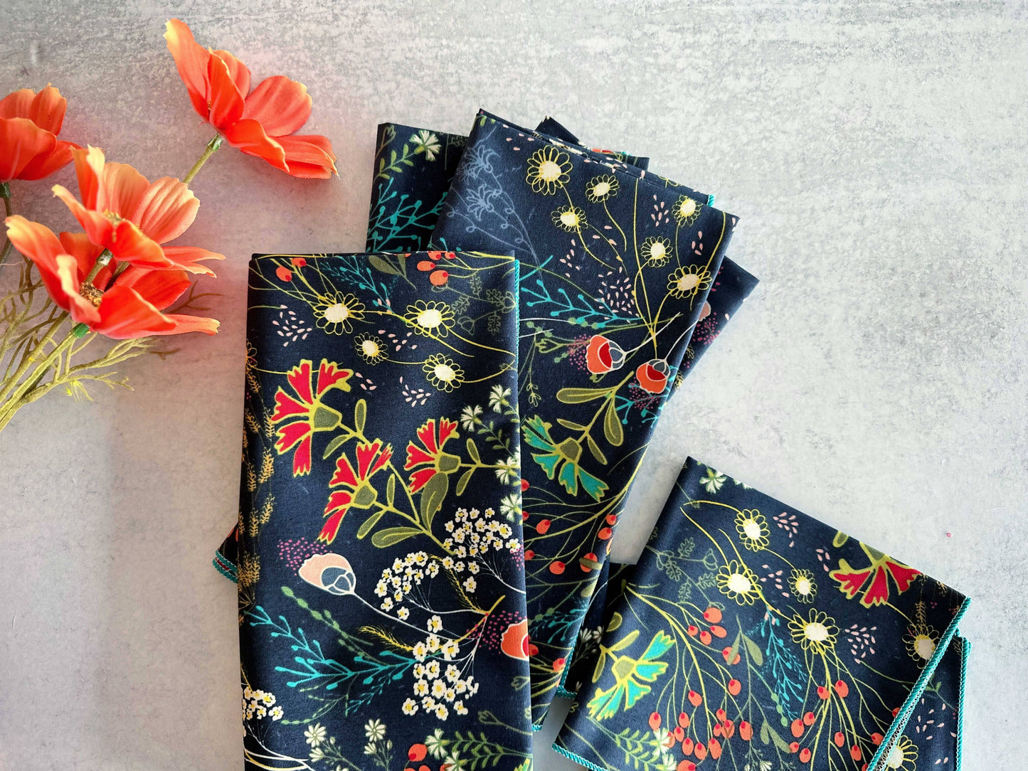 Pretty Peacock Cloth Cocktail Napkins, set of four