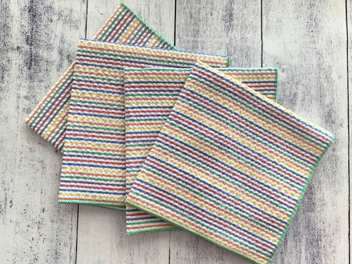 Rainbow Seersucker Cloth Cocktail Napkins, set of four