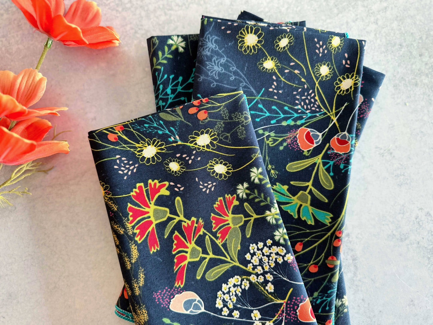 Pretty Peacock Cloth Cocktail Napkins, set of four