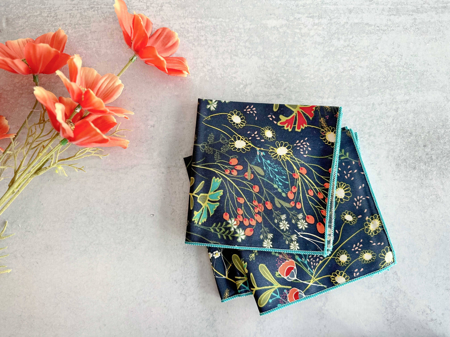 Pretty Peacock Cloth Cocktail Napkins, set of four