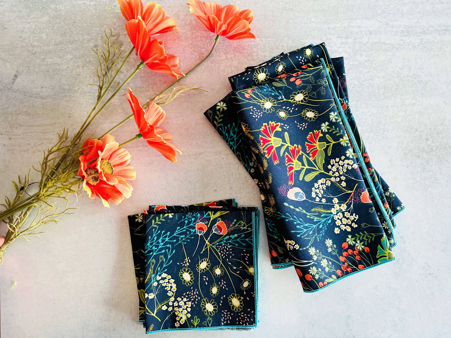 Pretty Peacock Cloth Cocktail Napkins, set of four