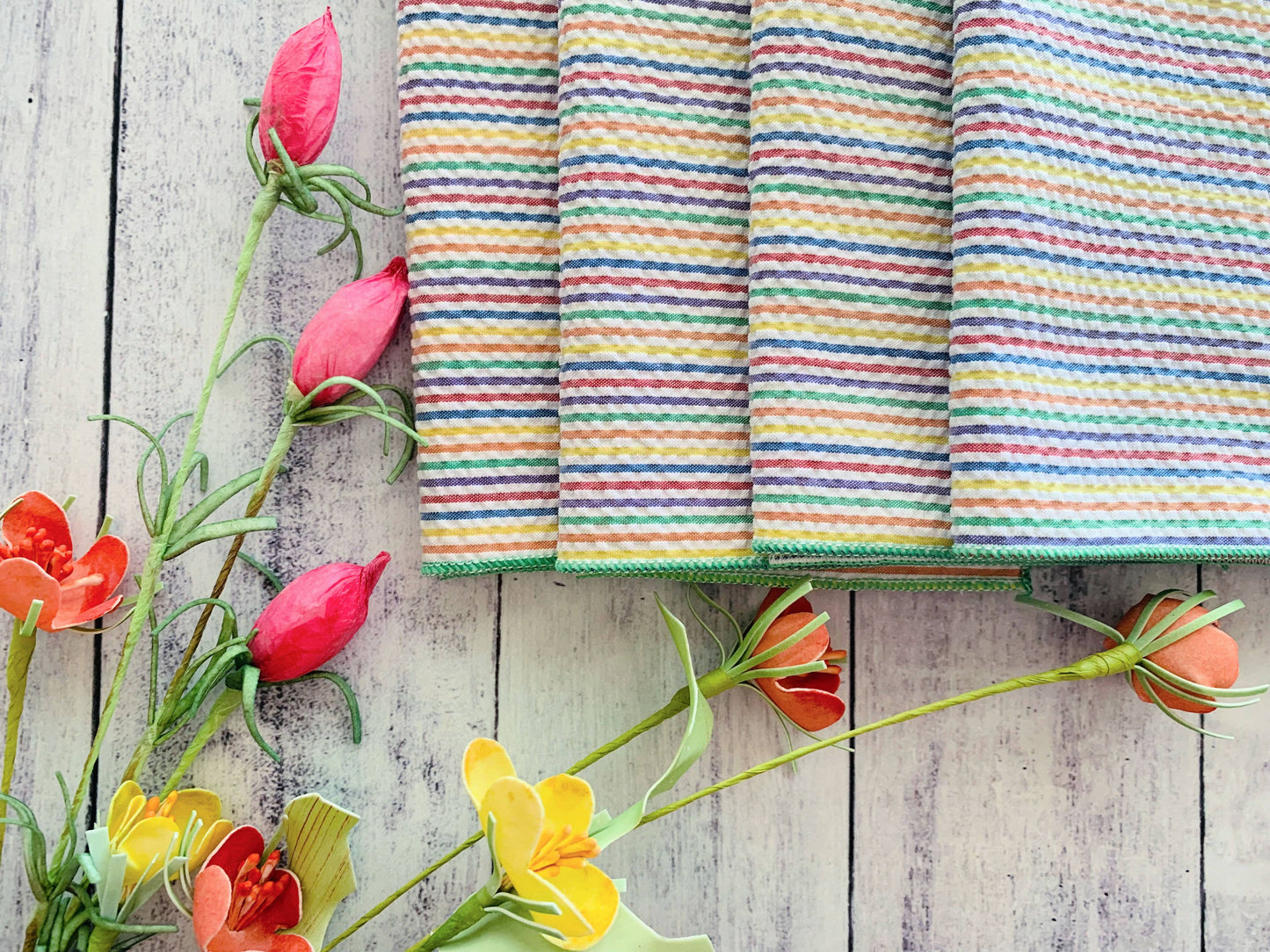 Rainbow Seersucker Cloth Cocktail Napkins, set of four