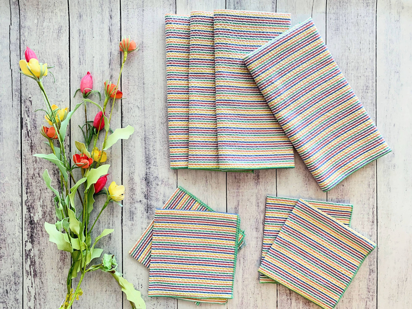 Rainbow Seersucker Cloth Cocktail Napkins, set of four