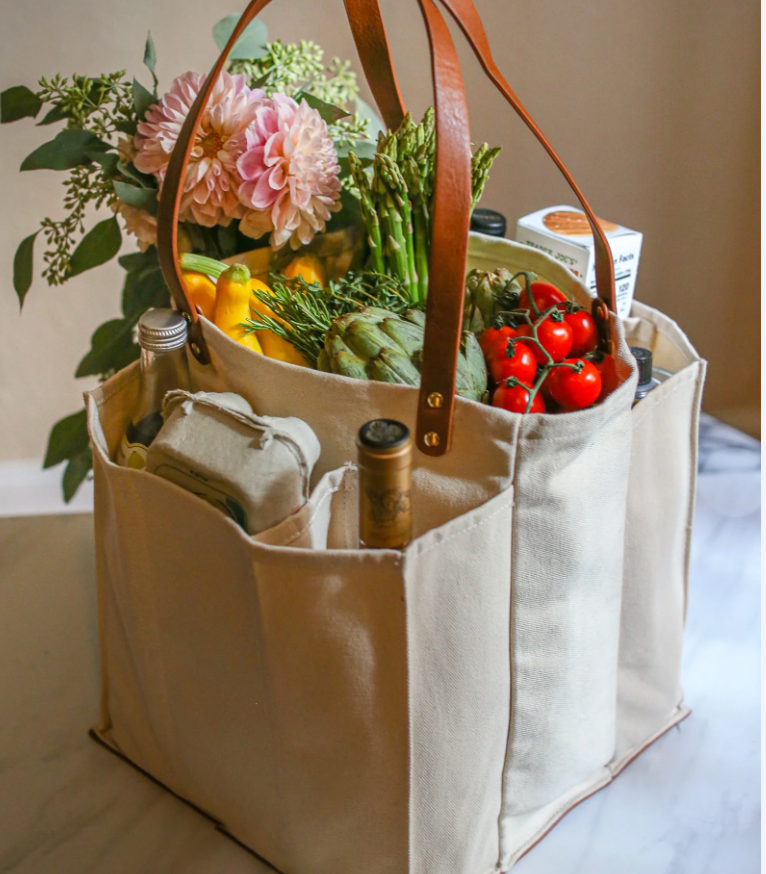 Canvas Market Tote: Petrol Blue with Mustard Handles and Base