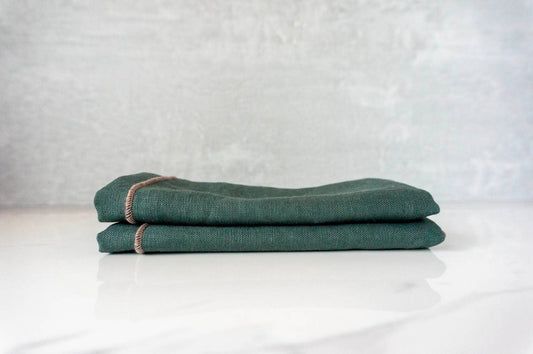 100% Linen Dark Green Cloth Napkin - Set of 2