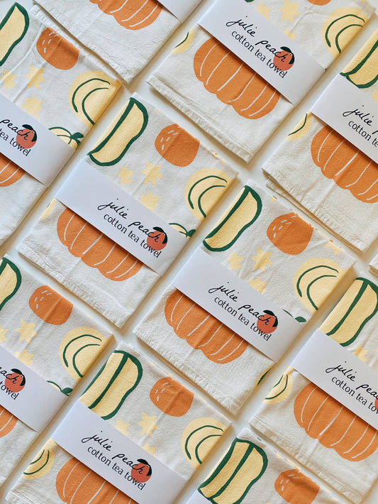 Fairytale Pumpkins on White 20" Tea Towel - 100% Cotton