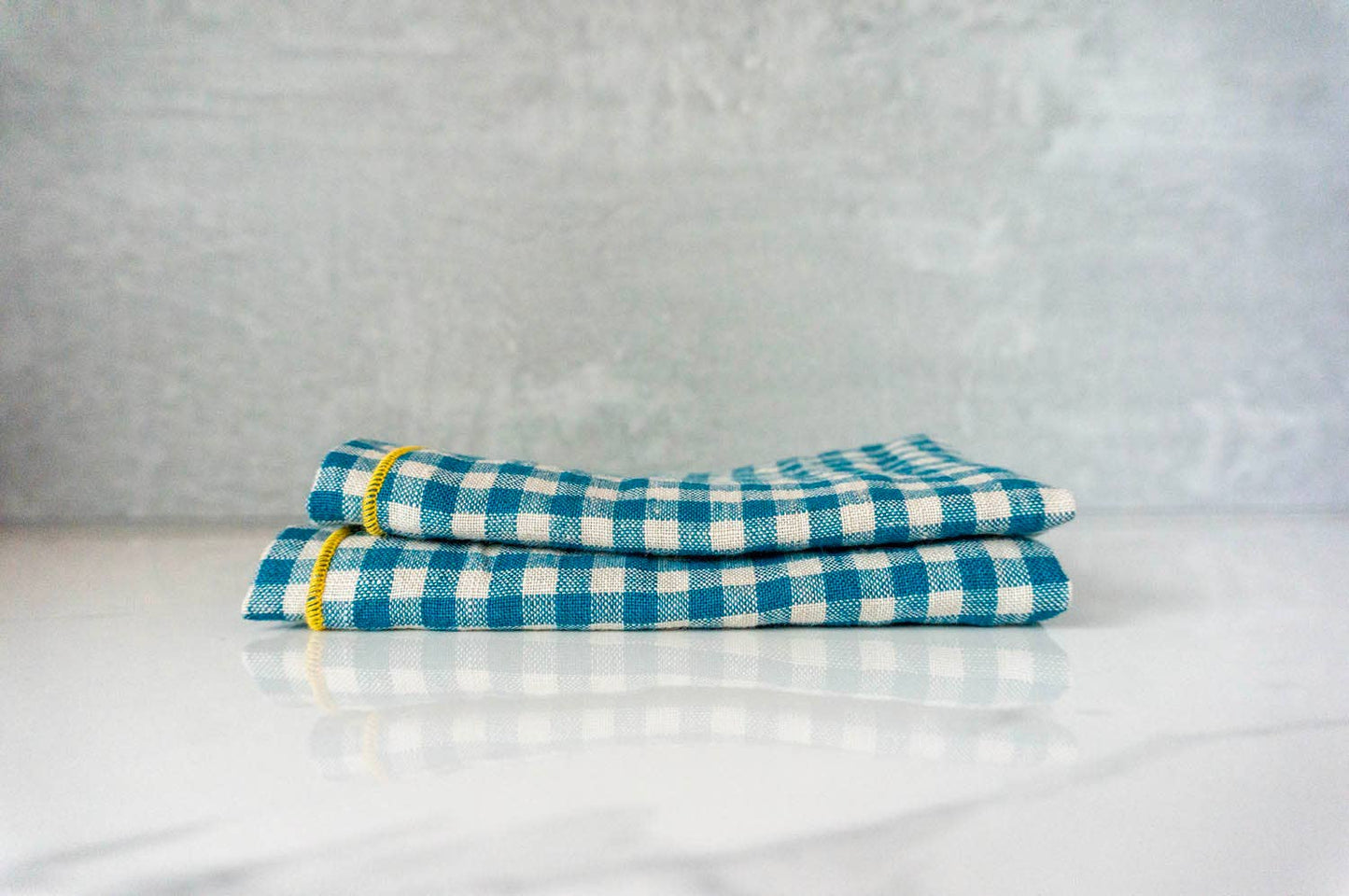 100% Linen Blue Gingham Dinner Napkins - Set of 2