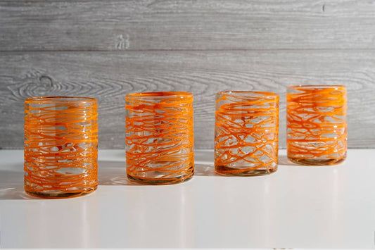 Mexican Handblown Glass - Orange Swirl